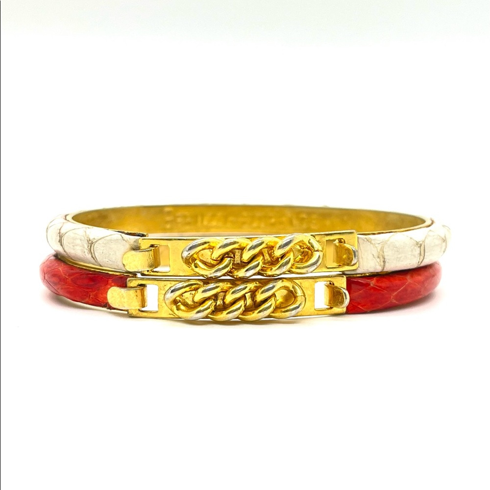 Vintage Peruzzi Florence Snakeskin Bangle Bracelet Set Red & White Gold Chain